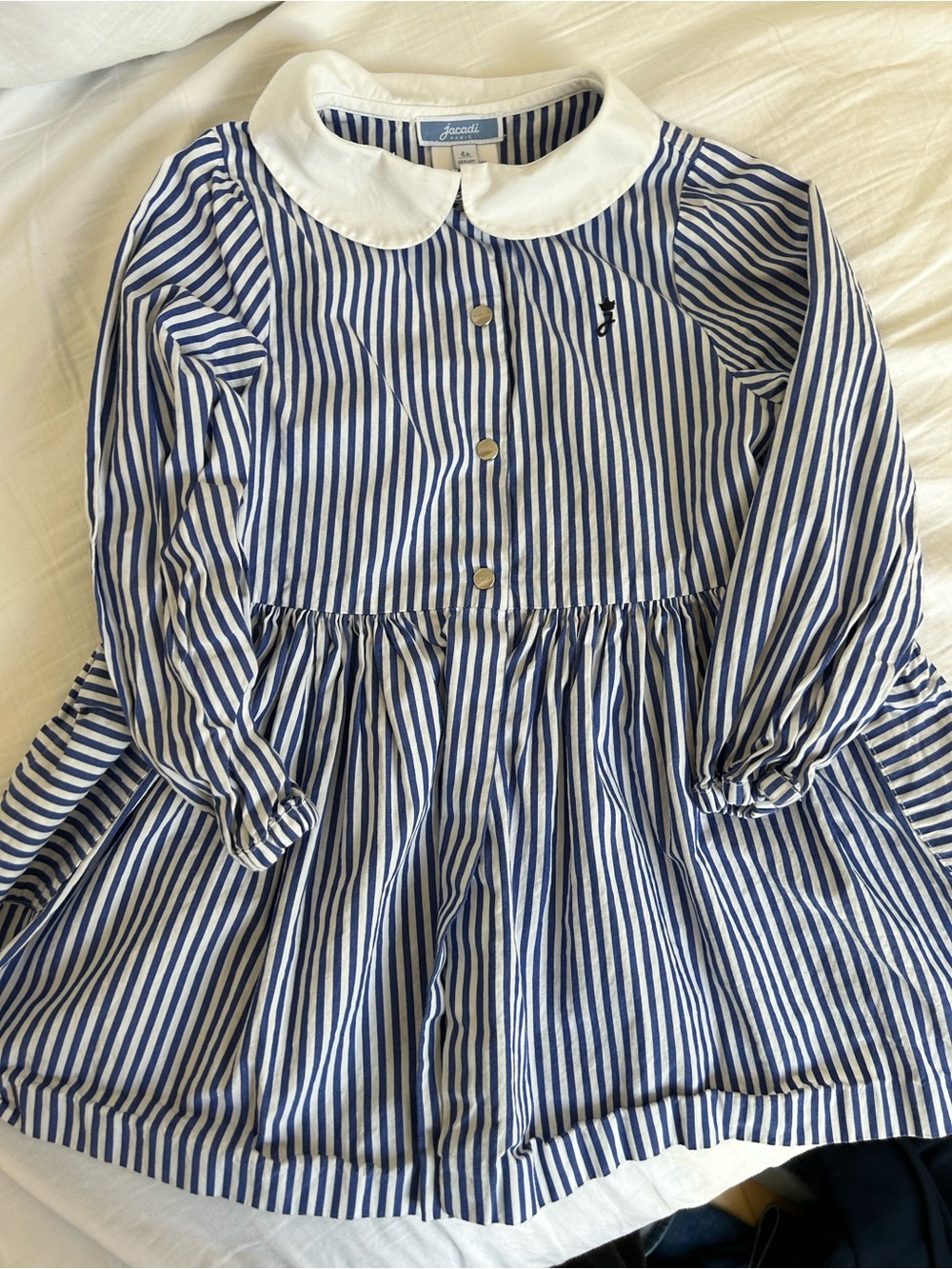 Striped Blue & White Jacadi Peter Pan Collar Dress
